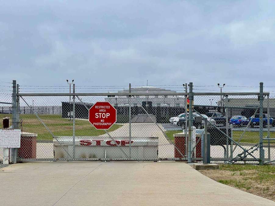 An Air Force Base restricted access gate and checkpoint.