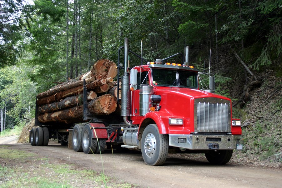 A log truck on a dirt road