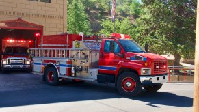 A fire truck responding to an emergency
