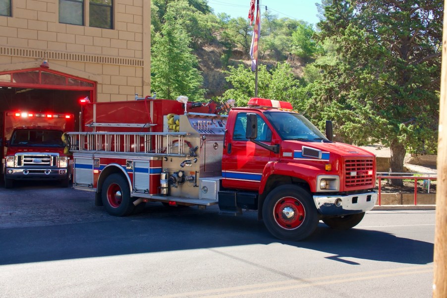 A fire truck responding to an emergency
