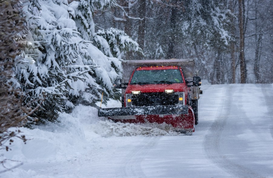 A snowplow clearing the road