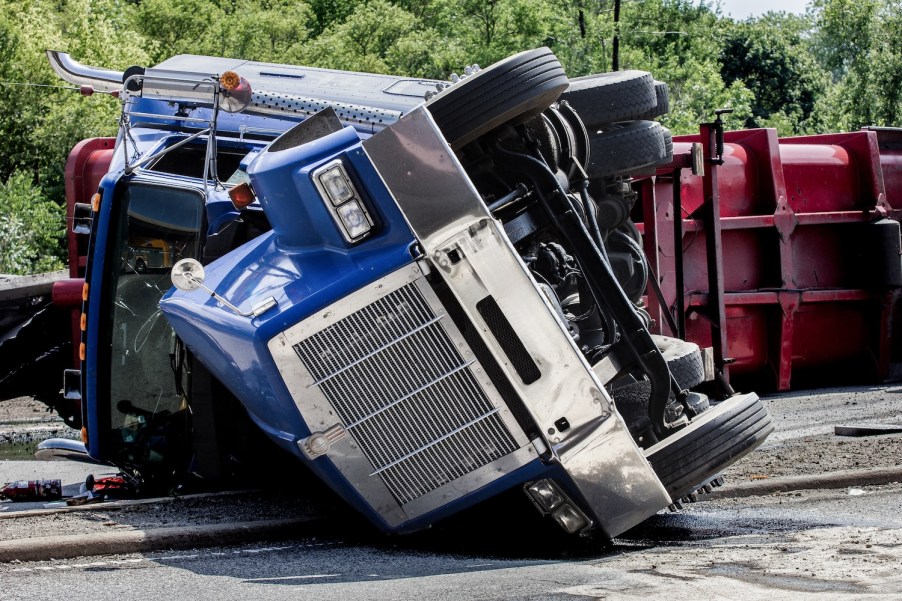 A semi-truck after a wreck