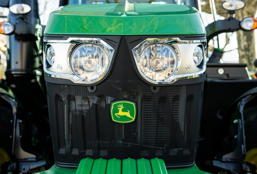 The front of a John Deere truck