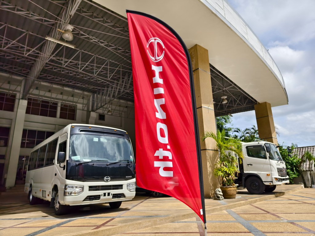 A Hino bus in a show room