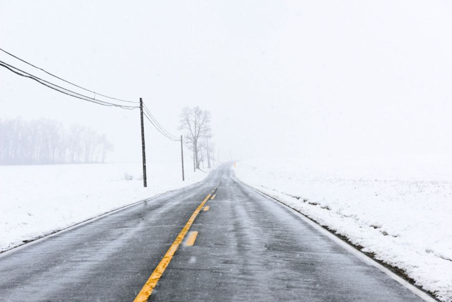 A road covered in snow and ice
