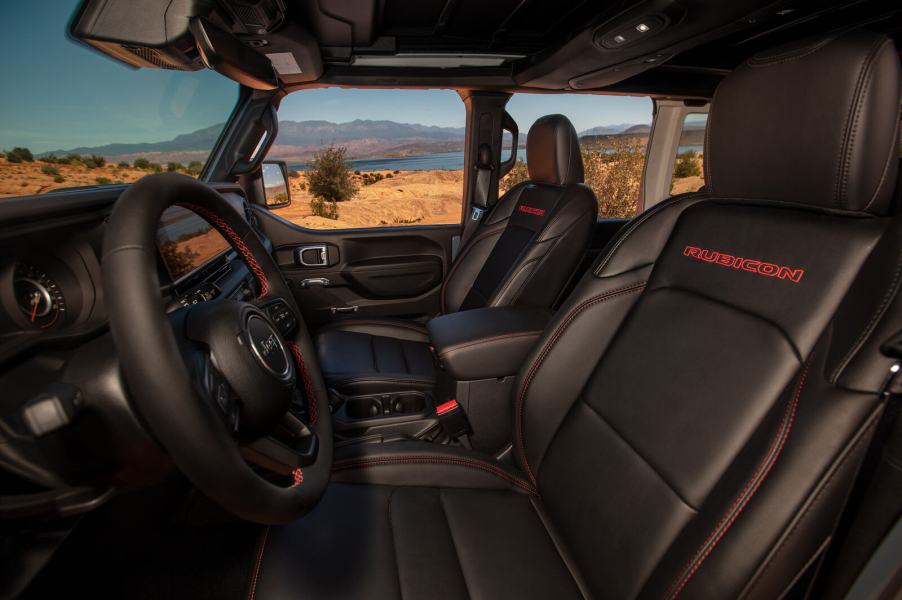 A left front interior view of a Jeep Wrangler Rubicon Jeep SUVs retain the most value after five years of ownership