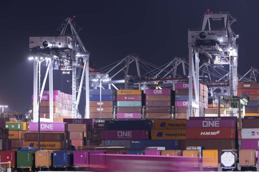 Port of Los Angeles shipping containers at nighttime