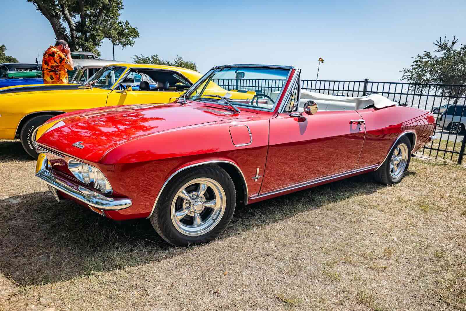Bright red Chevrolet Corvair convertible