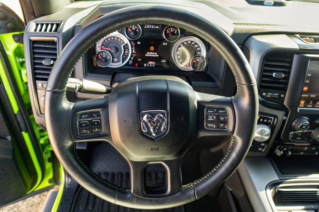 Ram 1500 Sport interior view of steering wheel and instrument cluster