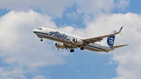 An Alaska Airlines plane in flight