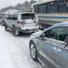 A multicar pileup on a slippery, icy road
