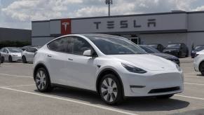 Tesla Model Y parked at a Tesla location