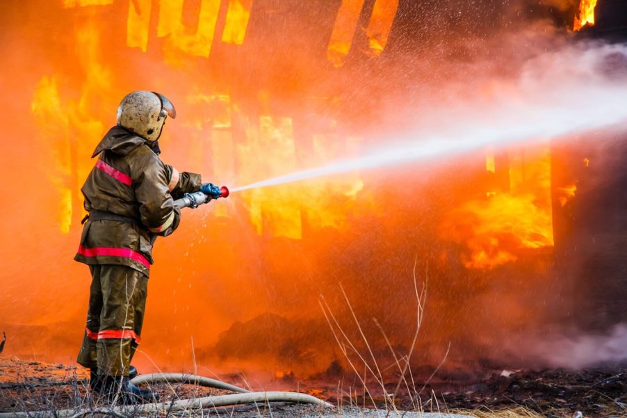 European-spec fire gear on a firefighter like the ones who battled the Tesla dealership fire in Rome, Italy.