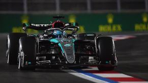 Formula 1 driver George Russell on the track ahead of the upcoming Brad Pitt 'F1' movie.