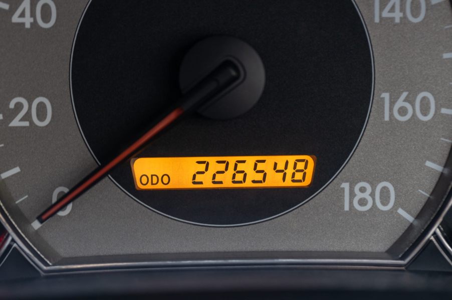 A reliable vehicle with a high mileage reading on its odometer.