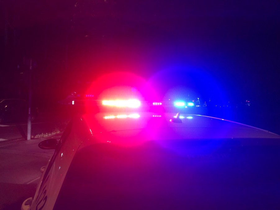 The red and blue lights atop a South Carolina police patrol car during a chase with teen driver