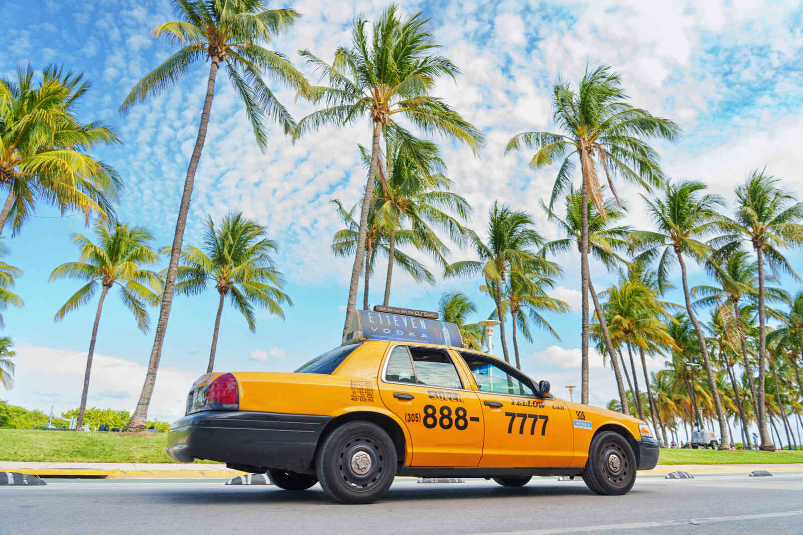 A Florida taxi parked in low right profile view