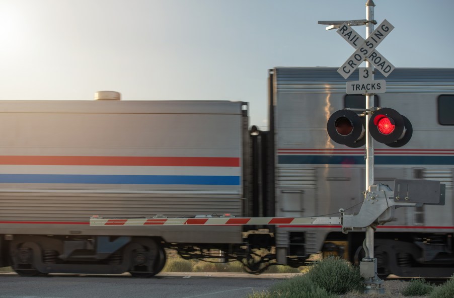 A train at a rail road crossing