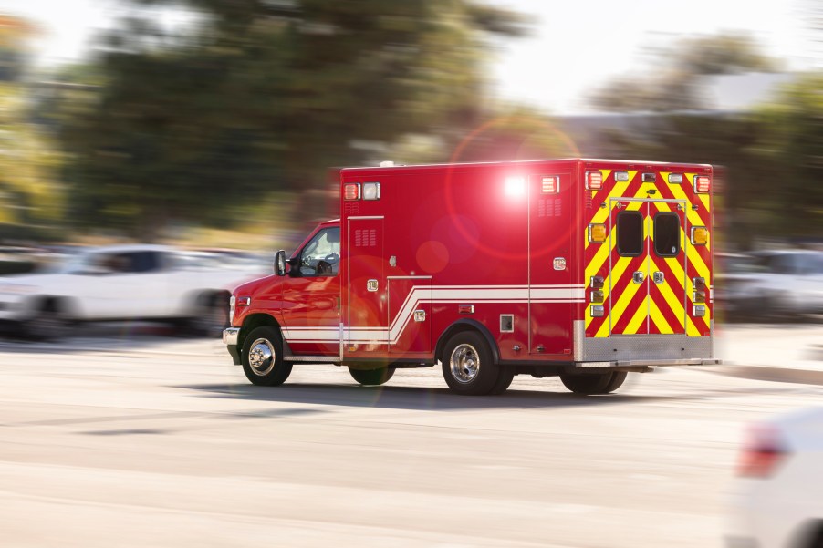 An ambulance in traffic