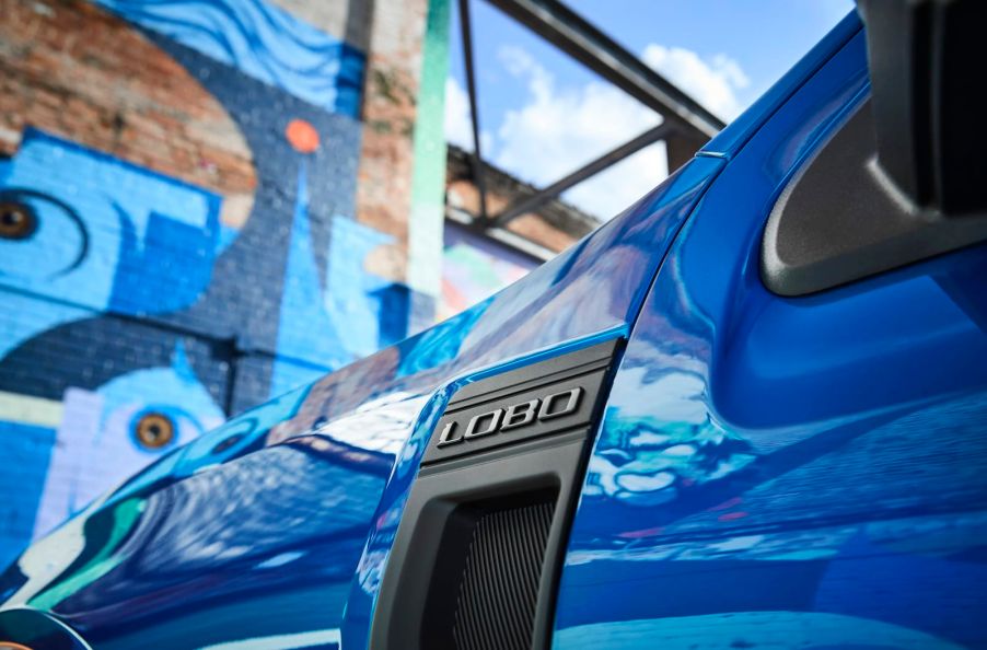 Blue Ford Maverick with a Lobo badge