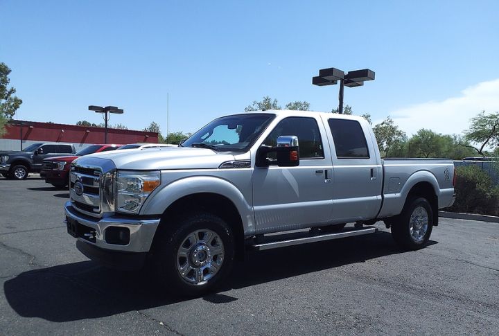 A silver Ford F-250 Super Duty parked left front angle view