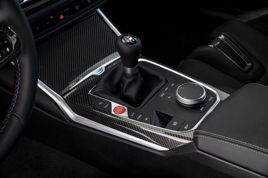 A BMW M2, a car available as a manual or automatic, shows off its gear selector.