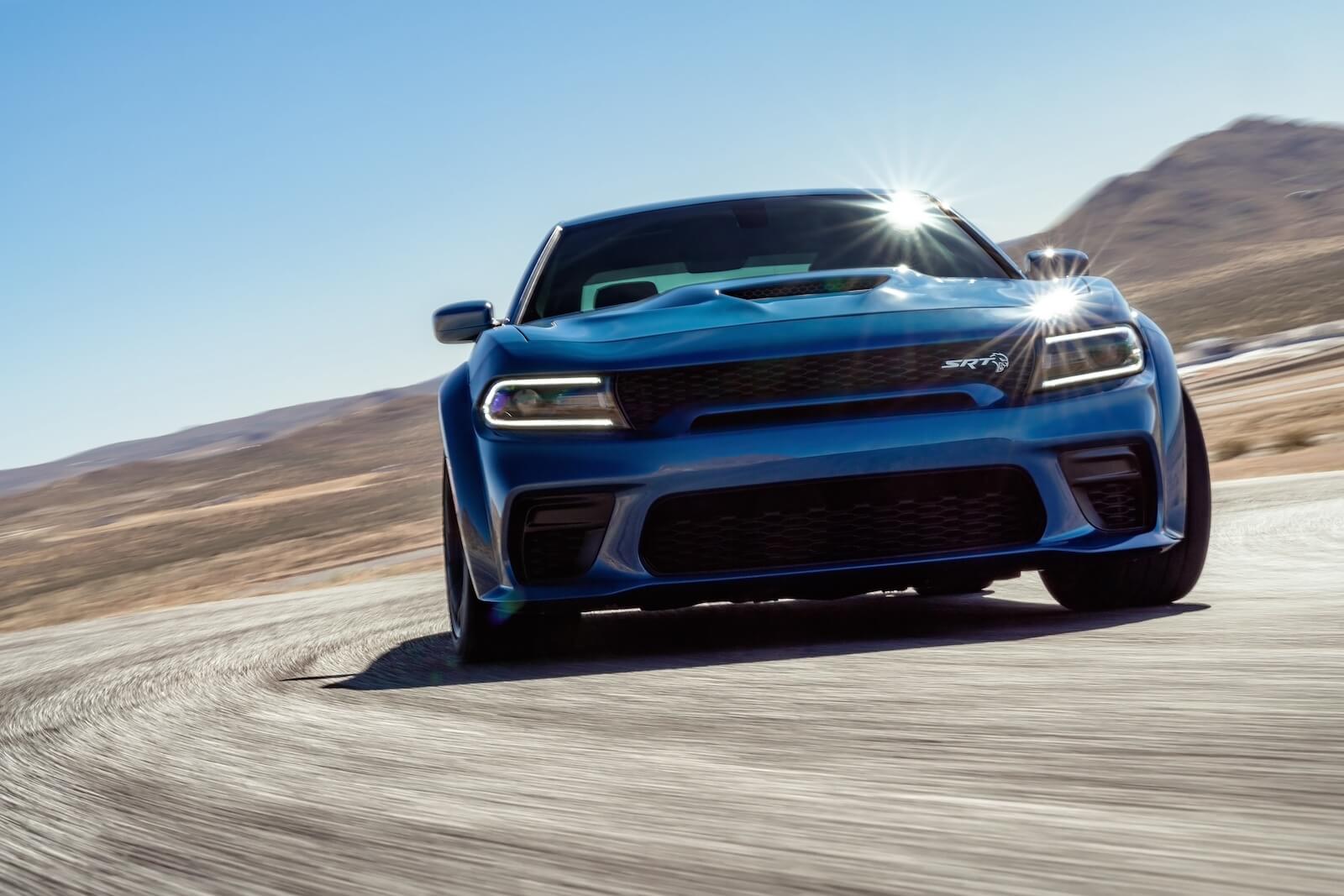 A 2020 Dodge Charger SRT Hellcat, like the one stolen in Augusta, Georgia, driving on a track.