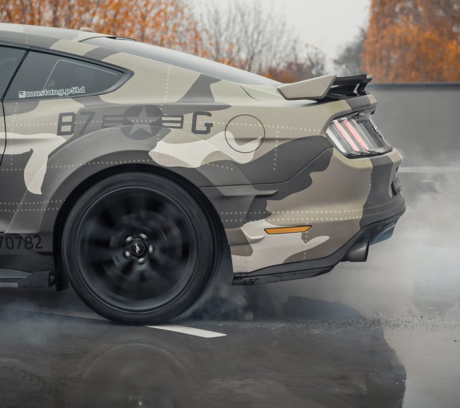 Ford Mustang in camo, like the new Shelby GT500 supercharged mule spotted in Michigan