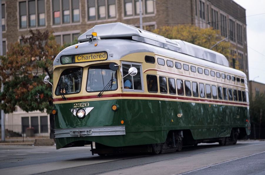Classic trolley car on the streets of Philadelphia.