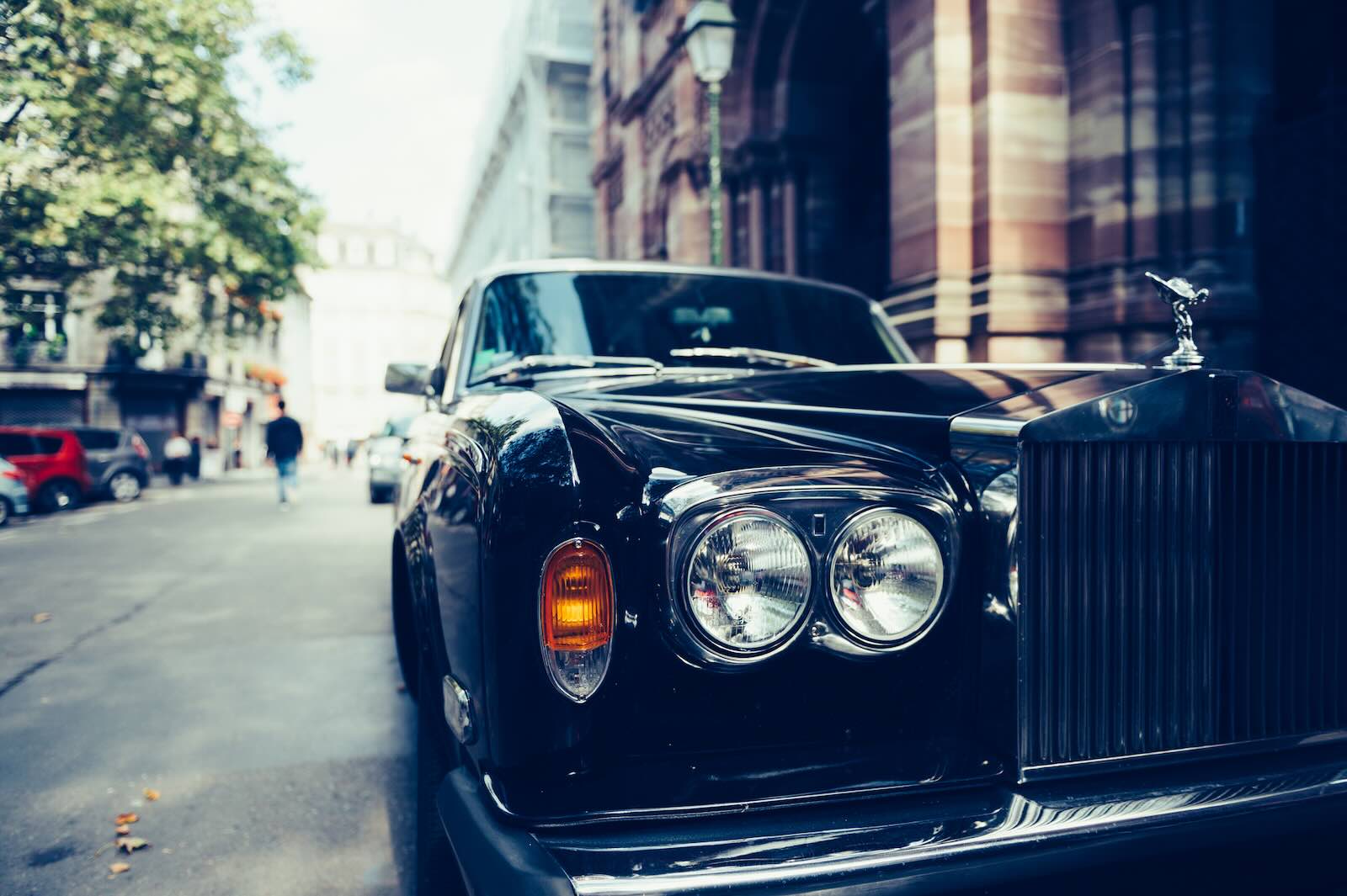 The grille of a Roll-Royce luxury car taken in a Miami Beach hotel heist