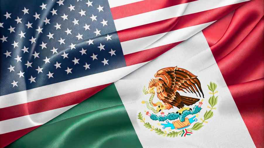 The national flag of the United States of America and Mexico.