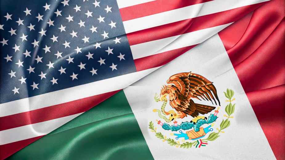 The national flag of the United States of America and Mexico.