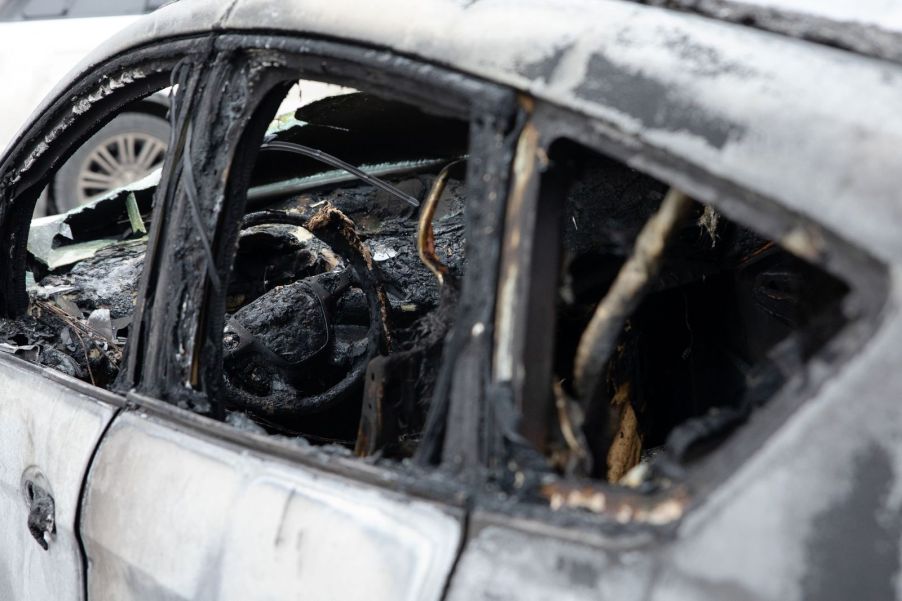 A car irreparably damaged by a fire