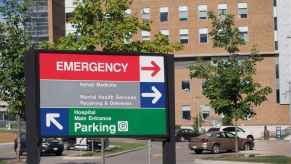 The hospital parking lot sign
