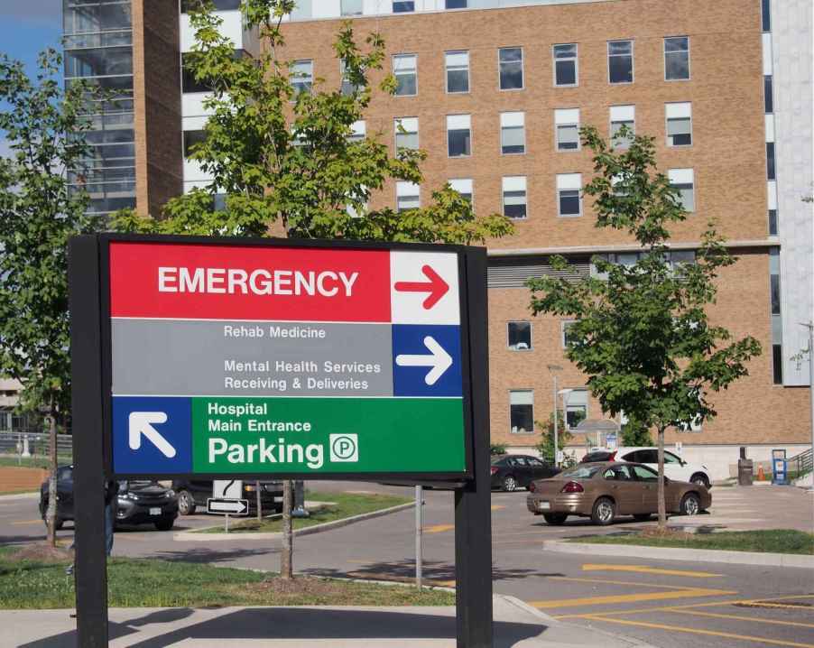 The hospital parking lot sign