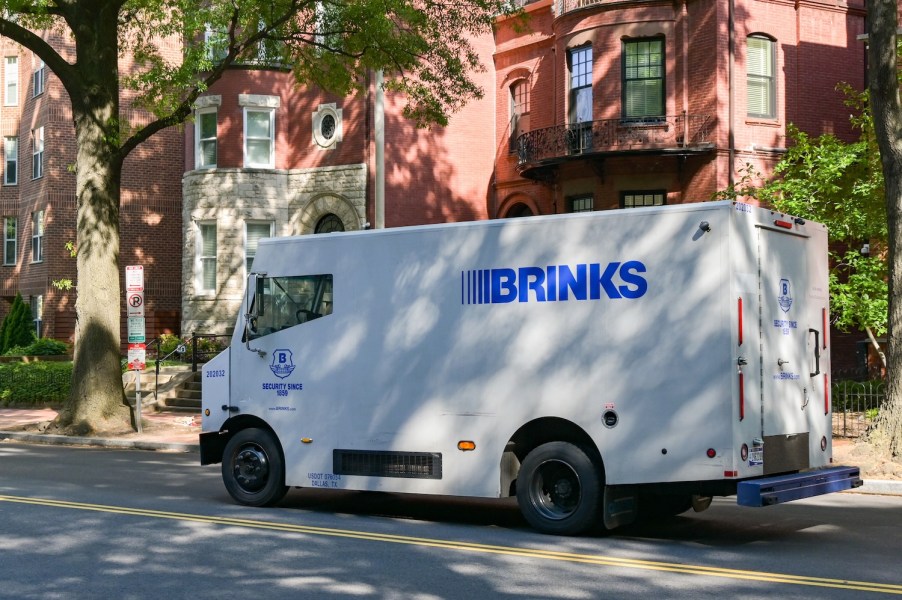 An armored truck on the street