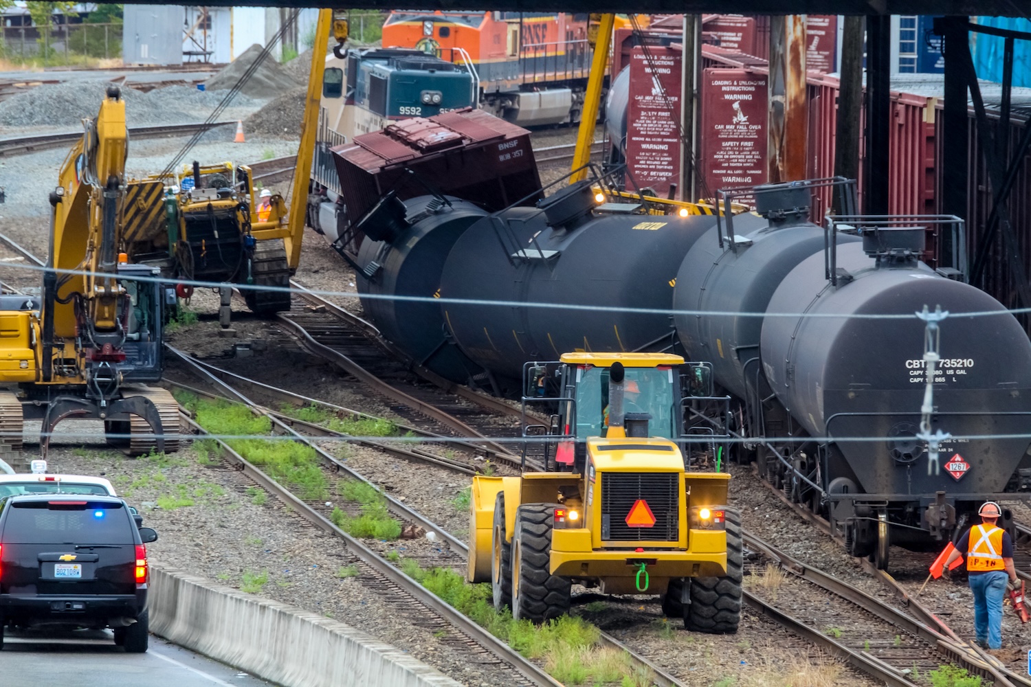 A derailed train