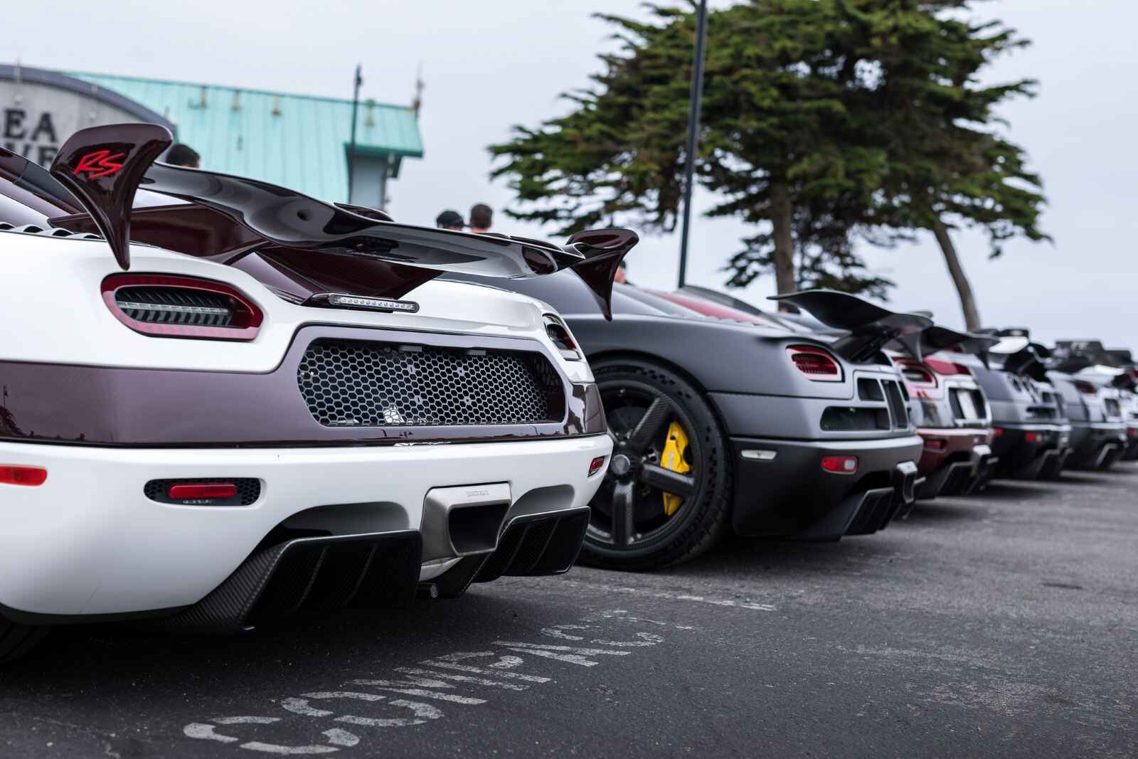 Koenigsegg Regera hypercars lined up for a coastal car show