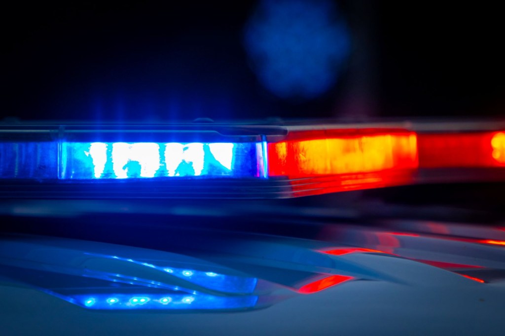 A police cruiser's cruise lights lit up against a dark background