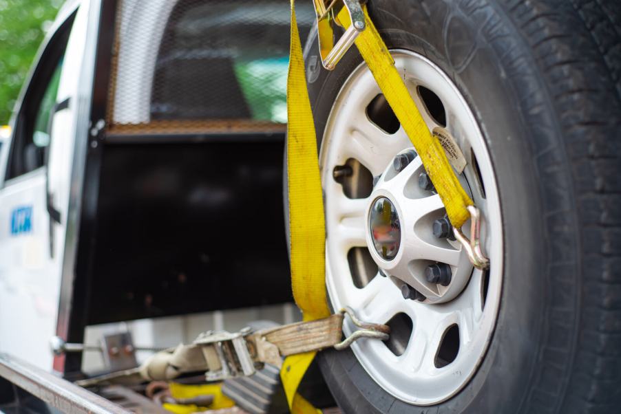 Tow truck in close view