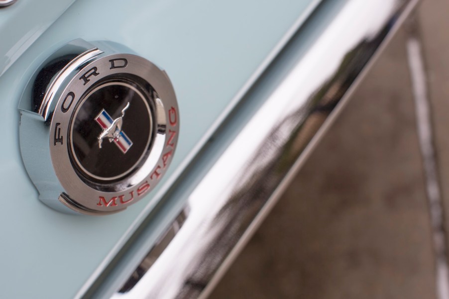 The badge on the. trunk of the first 1964 1/2 Ford Mustang ever sold.