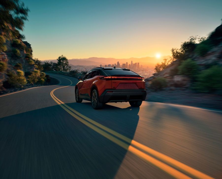 A new 2026 Toyota C-HR drives near Los Angeles, California.
