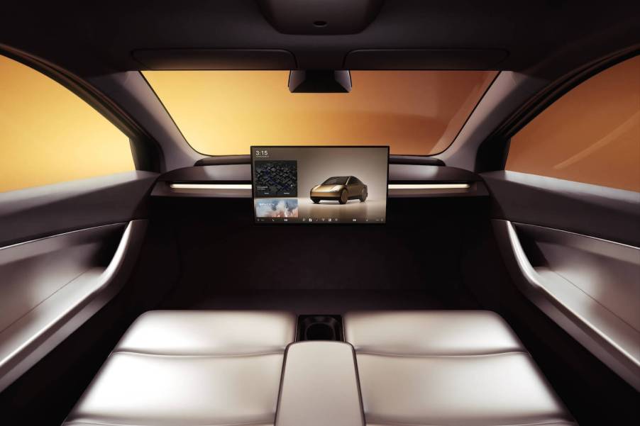 The interior of the Tesla Cybercab, completely free of a steering wheel.