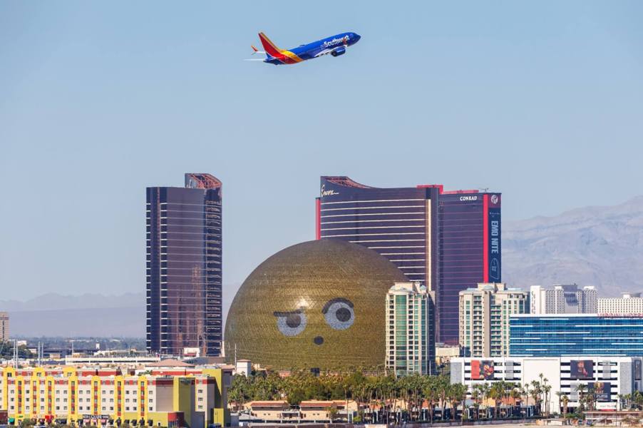 A shot of the Sphere near Harry Reid Airport where TSA agents angered passengers by singing.