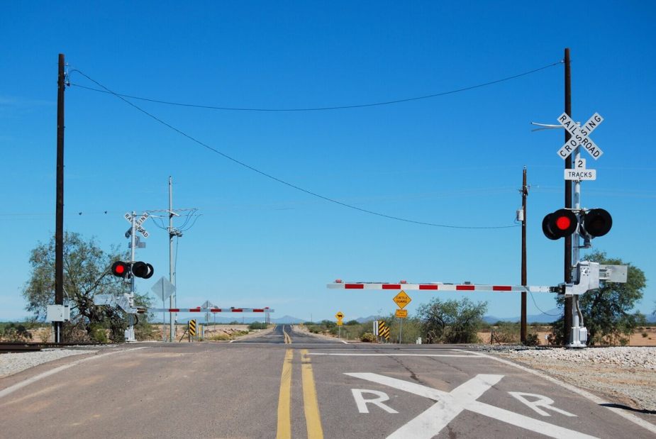 A railroad crossing like this can be dangerous not only for a truck, but for its trailer if drivers don't pay attention.