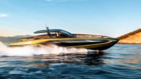 Lamborghini yacht speedboat in the ocean.
