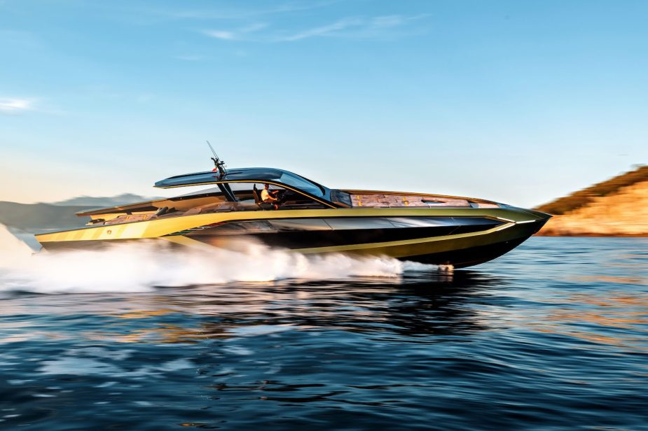 Lamborghini yacht speedboat in the ocean.