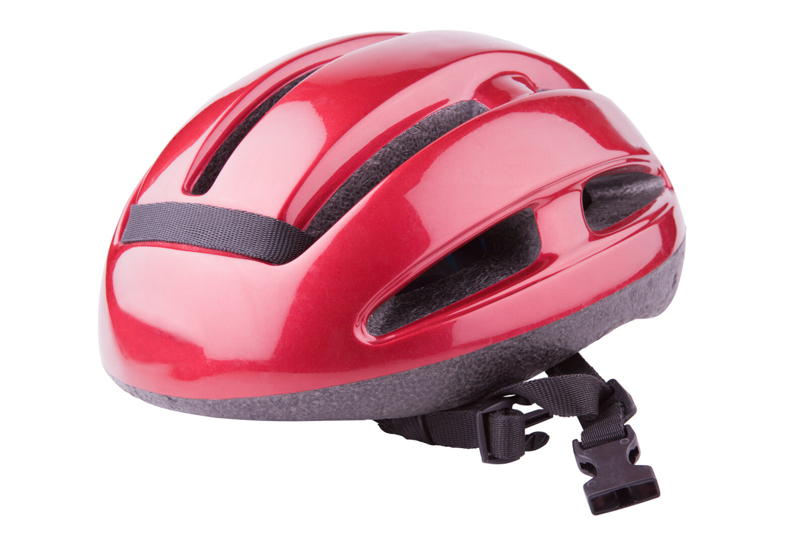 A red bike helmet on a white background