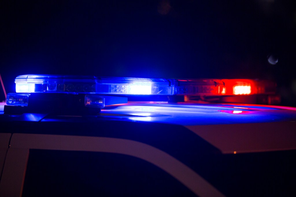 A police SUV with its lights on