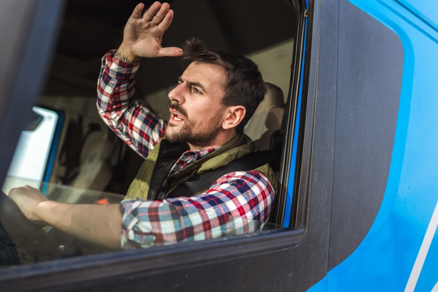 An angry truck driver in traffic
